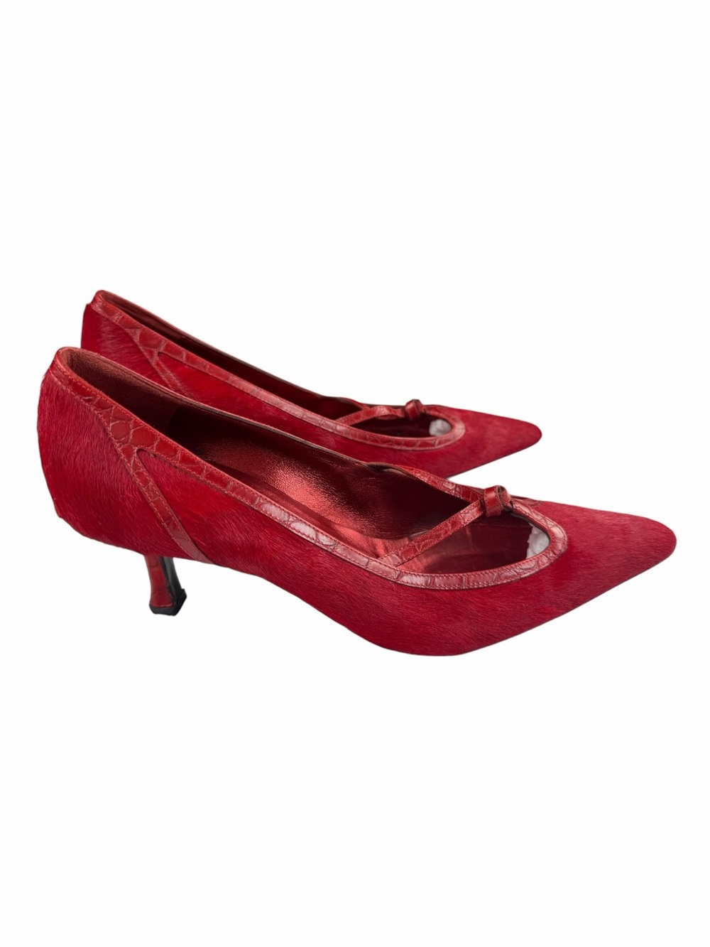 Alberta Ferretti Y2K Women’s Red Pony Hair Mock-Crocodile Leather Pump Size 39